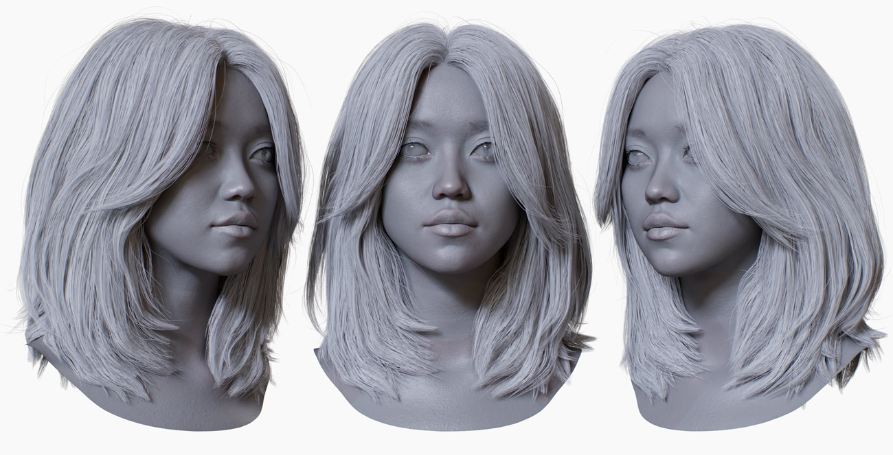 Download Aisan 3d head model with realistic polygon hair style